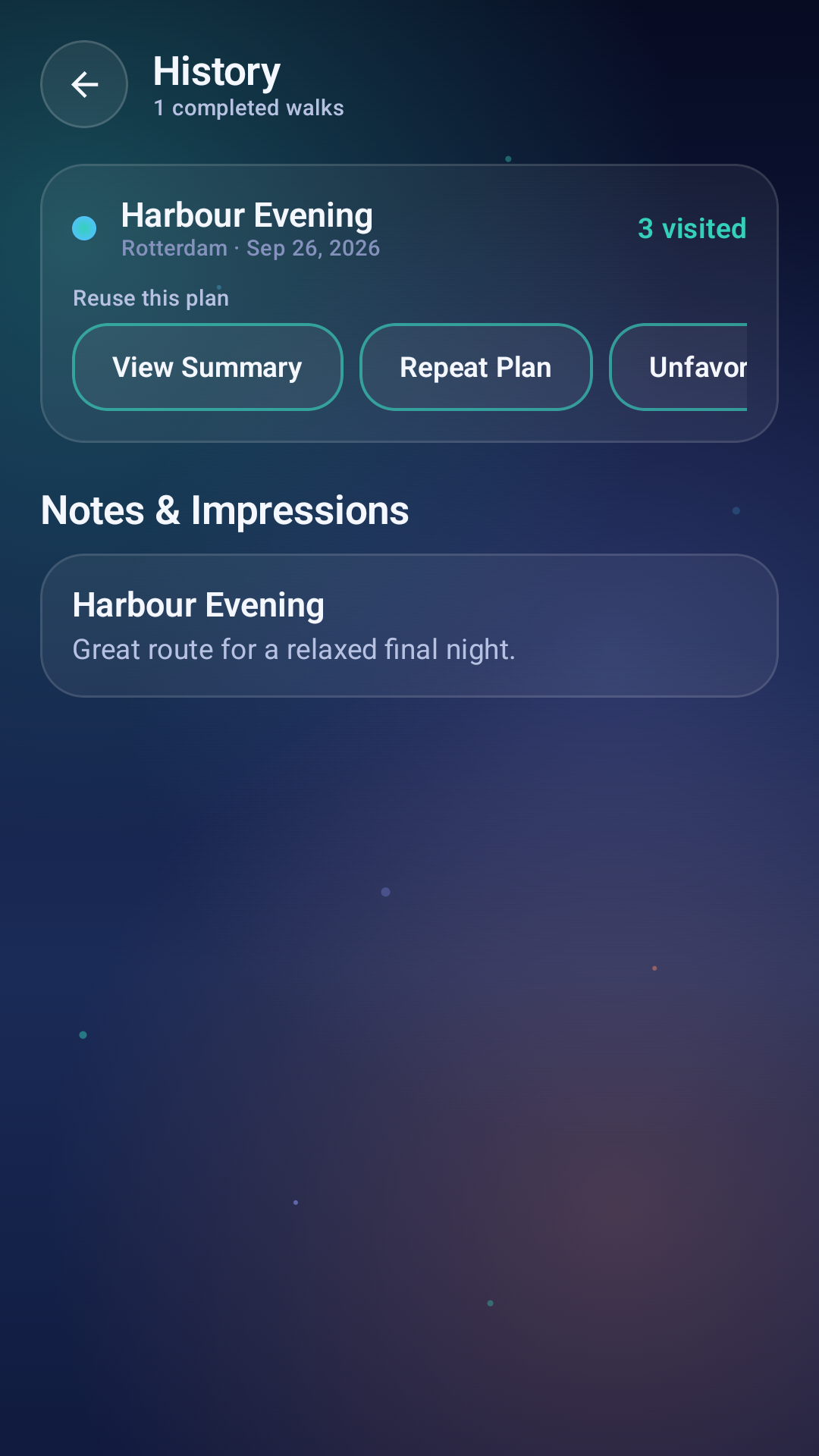 Purely Planner history screen